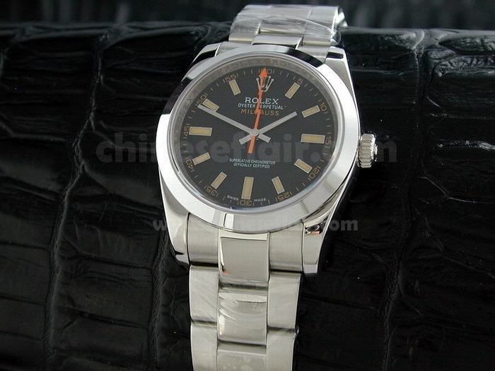 Rolex Milgauss Black Face 40mm Replica Watch - Orange Markers
